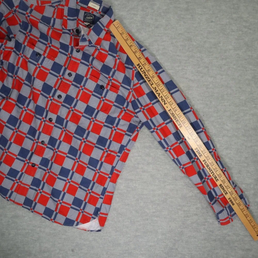 J.Crew New York Chamois Shirt Mens L Red Blue Gray Plaid 100% Cotton Classic Fit